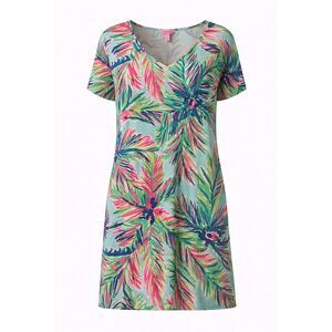 Lilly Pulitzer Dress Small Tropical Palm Pink Green Short Sleeve Shift Dress